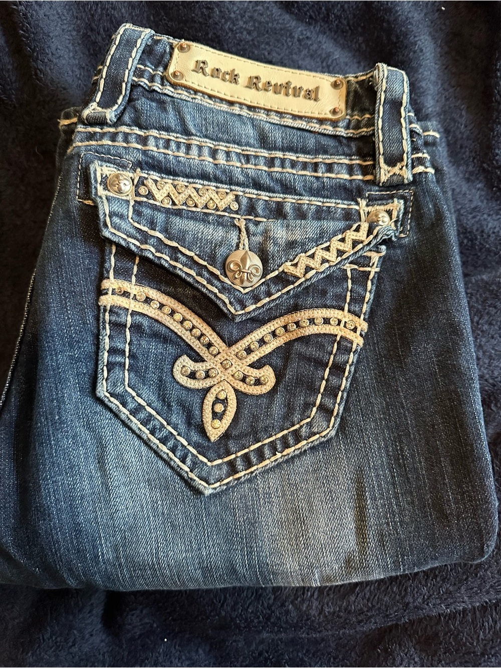 Rock Revival Dark Blue Embellished Boot Cut Jeans